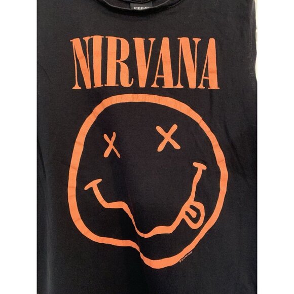 Nirvana Tank Orange Smiley Graphic Women’s Medium Black Grunge Punk Alt Rock - Picture 2 of 8
